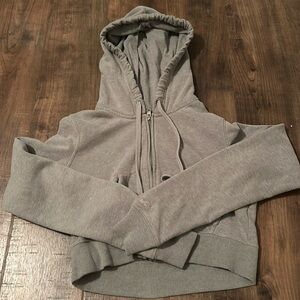 Extra cropped grey full zip Hollister hoodie